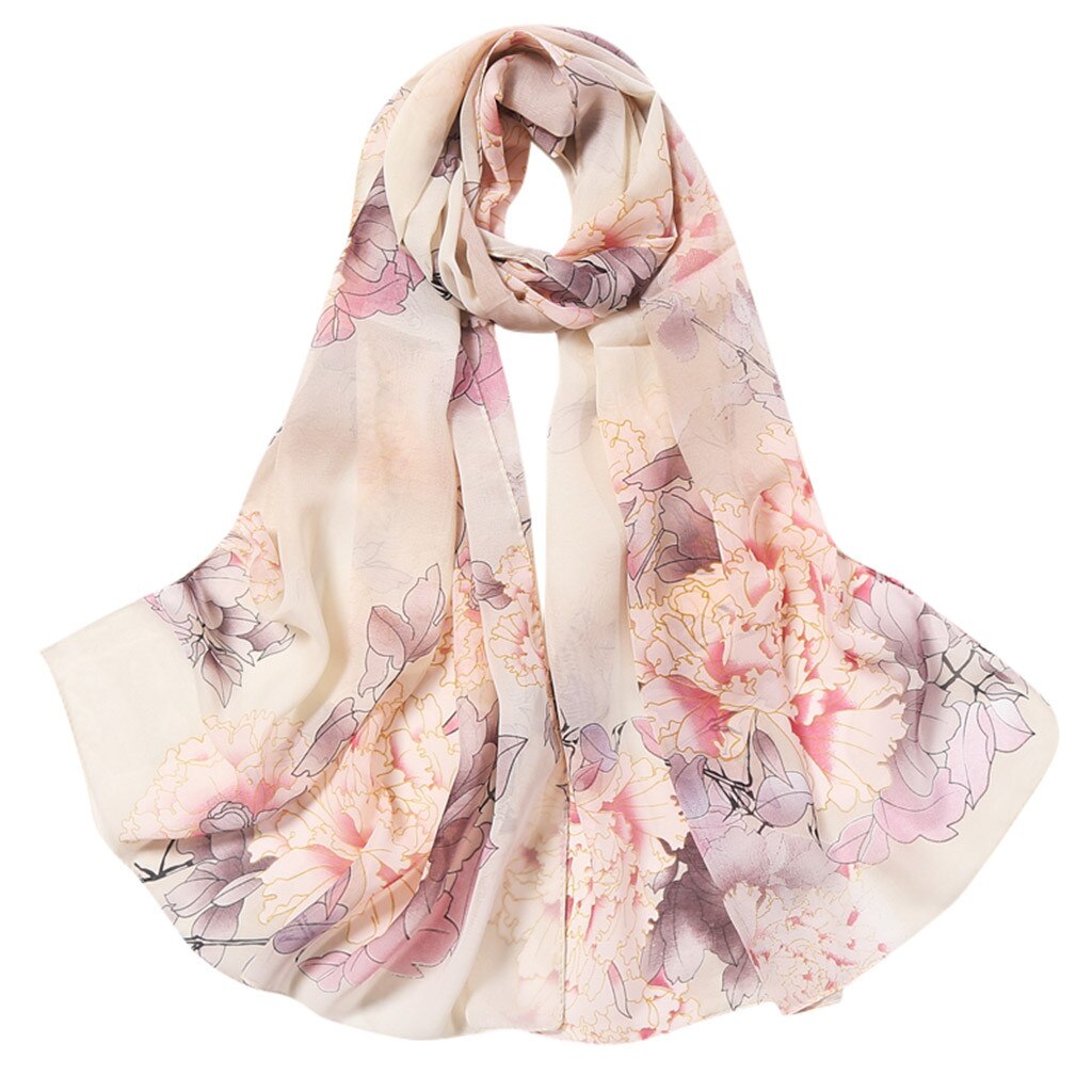 Women Silk Scarf Flower Printing Scarves Long Soft Wrap Simulation Silk Shawl Ladies Beach Scarf Shawl Bandana