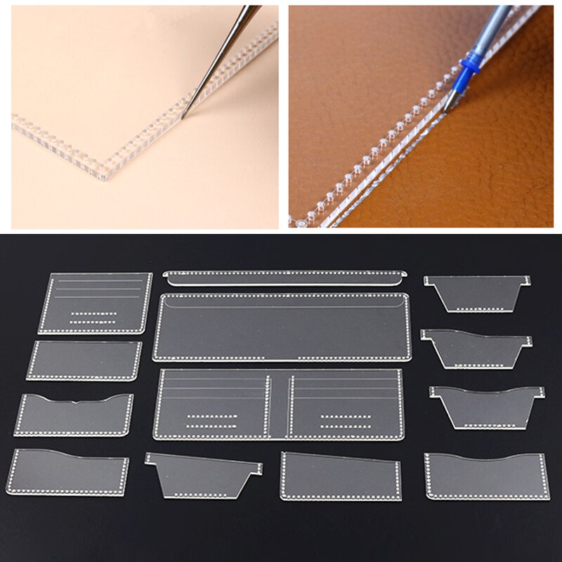 13PCS/Set Wallet Pattern Stencil Template Set Universal Short Clip Template Pattern Sewing Stencils DIY Set