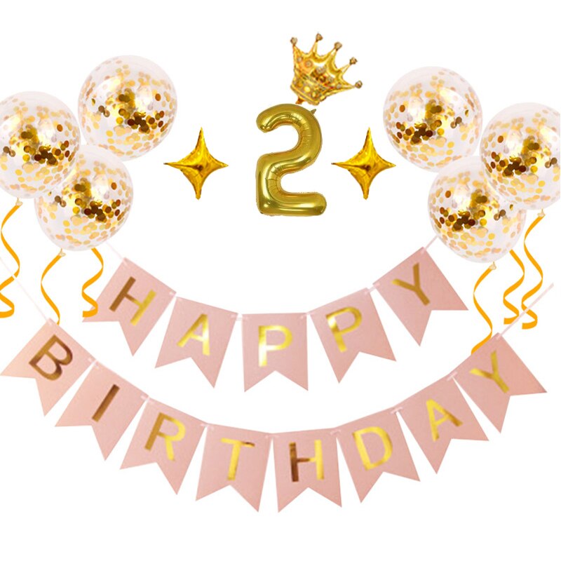 Oh urodziny dziecka balon w kształcie cyfry zestaw konfetti baner urodzinowy flaga Baby Shower dekoracje świąteczne dziewczyna chłopiec zaopatrzenie firm: 2st Pink