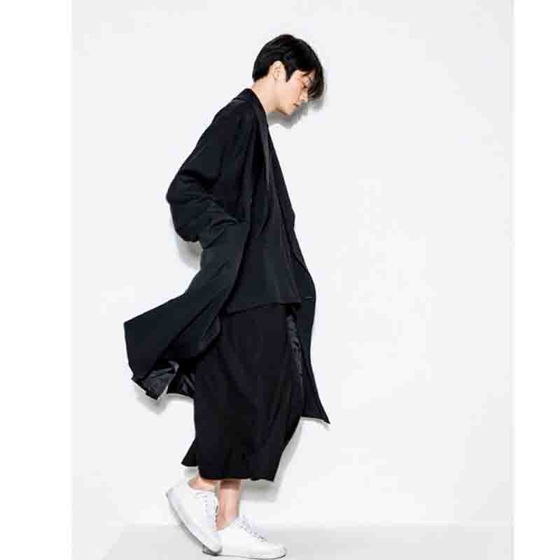 Yamamoto-pantalon à jambes larges, jupe-pantalon japonais, ample, grosses jambes, noir, pantalons décontractés pour hommes et femmes