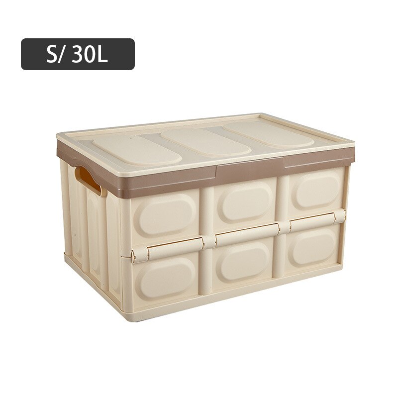 Caja de almacenamiento plegable para maletero de coche, herramientas de pesca de alta capacidad, caja organizadora de artículos diversos, caja organizadora para salida de alimentos, caja de accesorios para bebidas: S Brown 30L