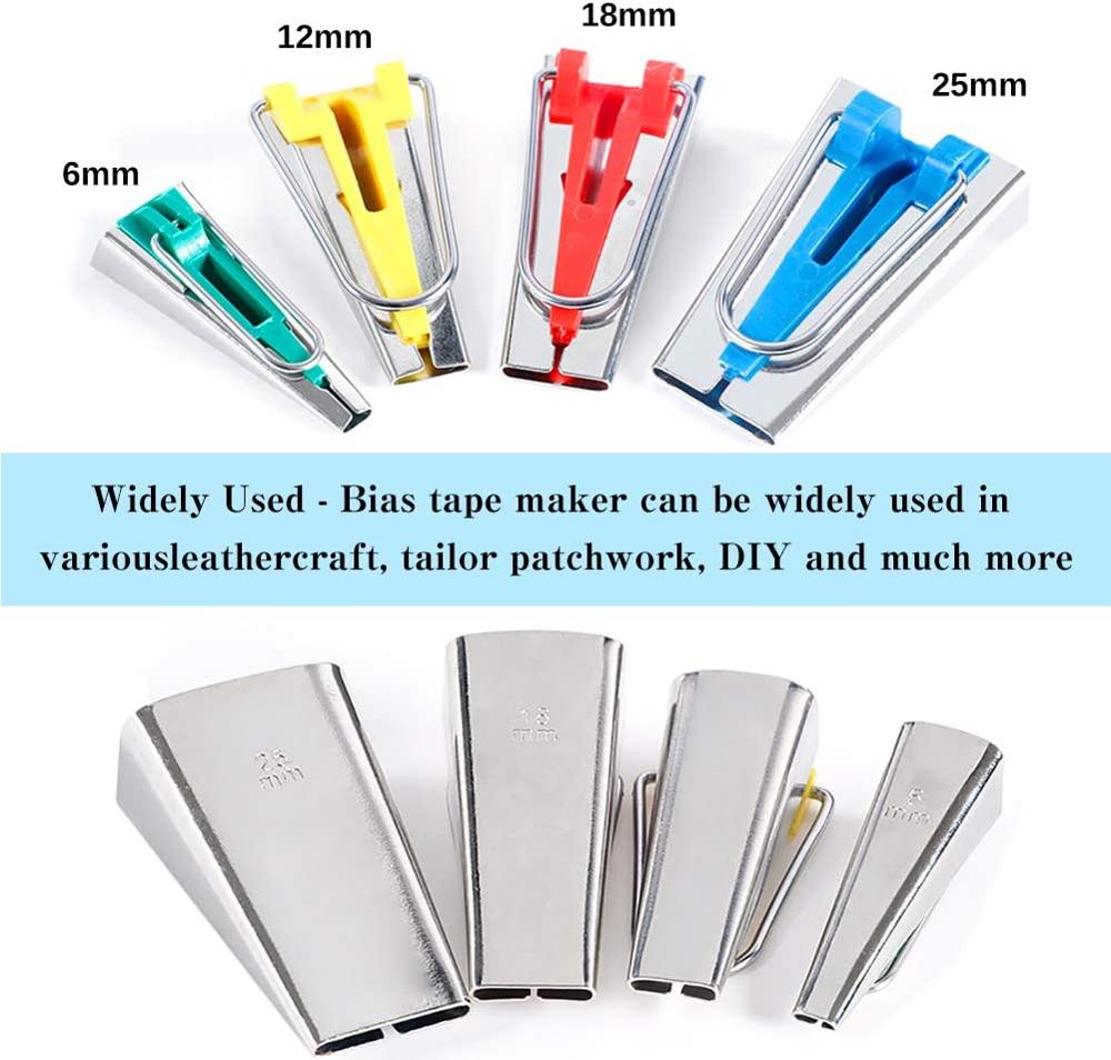 LMDZ Bias Tape Maker Set - 4 Sizes Fabric Bias Tape Maker Tools 6mm 12mm 18mm 25mm Fabric Sewing Quilting Bias Binding Maker