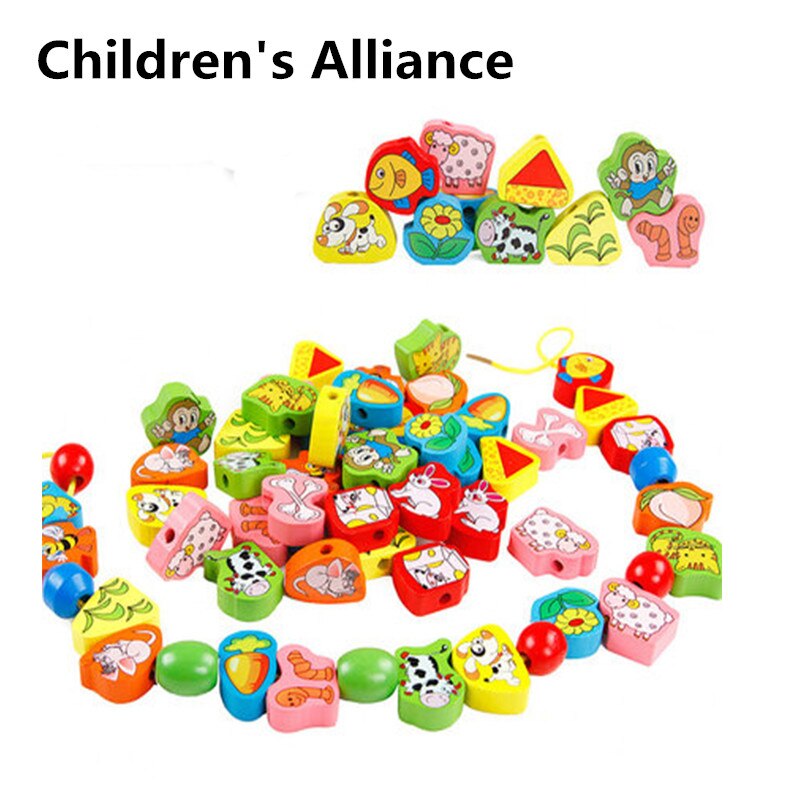 26 Stks/set Houten Dier Fruit Blok Rijgen Kralen Speelgoed Voor Kinderen Leren & Onderwijs Kleurrijke Producten Kids Speelgoed