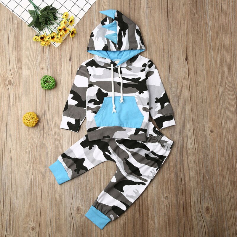 Newborn Baby Boy Winter Clothes Camo Hooded Tops Long Pants Outfits Tracksuit