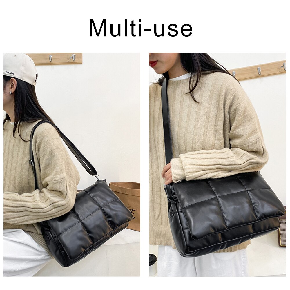 Weave Vrouwen Gewatteerde Crossbody Tassen Zachte Pluizige Space Pad Katoenen Schoudertas Winter Vrouwelijke Shopper Bag Nylon Gevoerde Tas