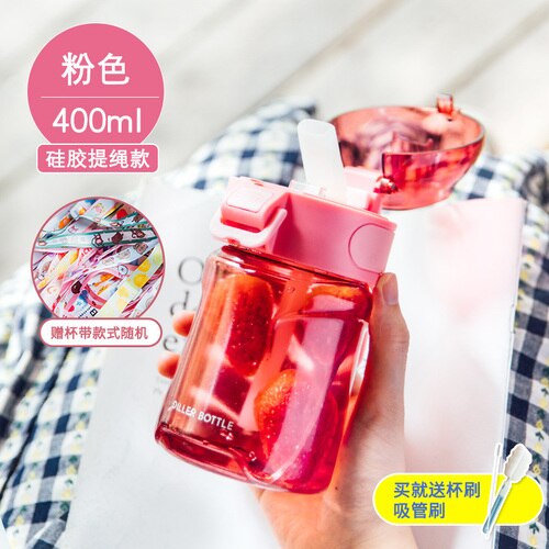 Transparent enkel vattenflaska kawaii söt snygg liten bärbar vattenflaska miljövänlig utomhus frasco drinkware  ab50wb: L -400ml