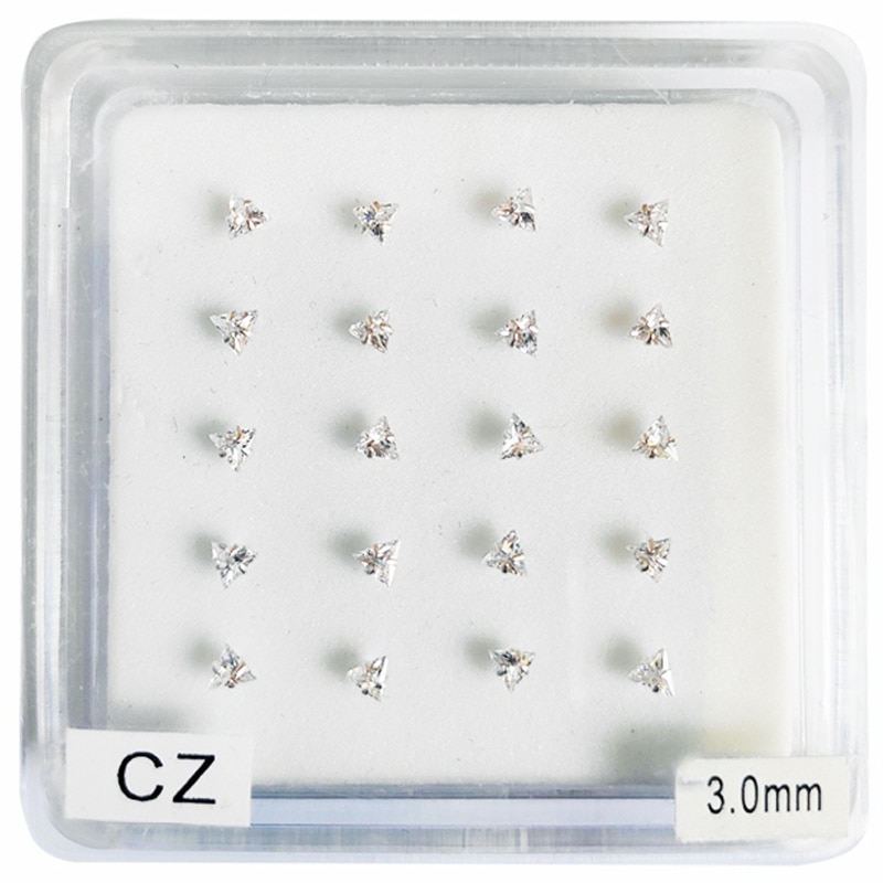 925 Sterling Zilver 3 Mm Trangle Clear Zirconia Neus Piercing Sieraden Neus Pin 20 Stks/pak