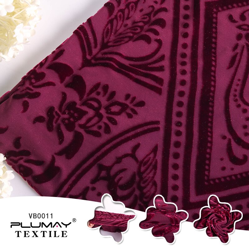 polyester spandex four way stretch knitted velvet burnout fabric