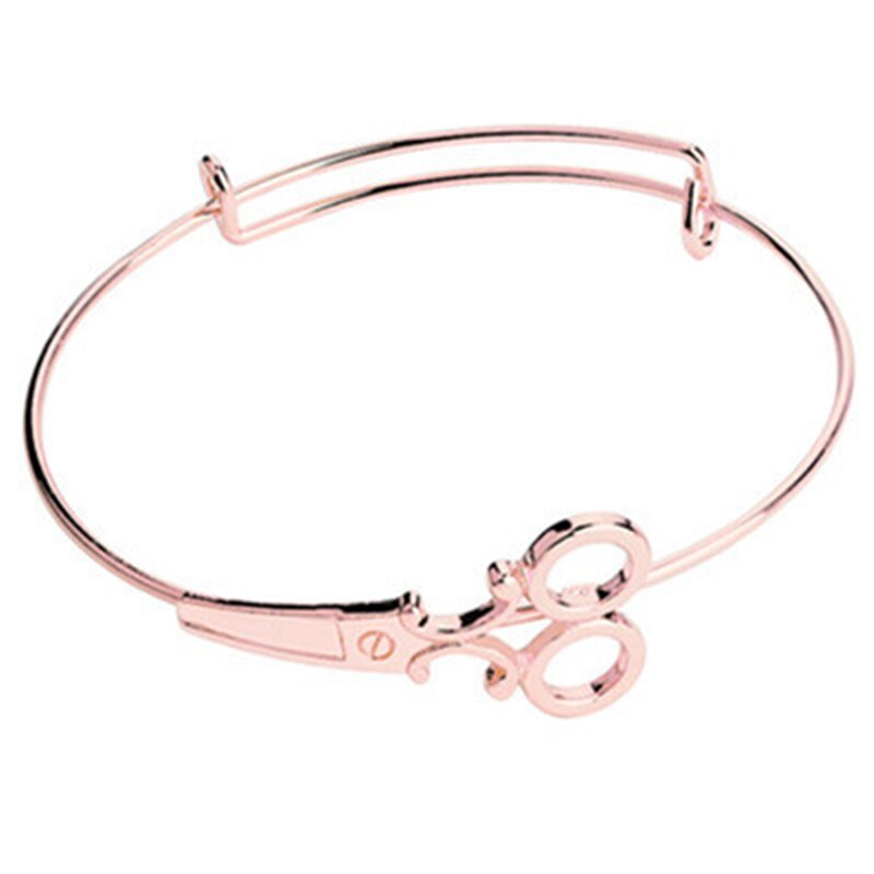 Hairdresser Bracelet Scissors Bangle Adjustable Wire Bracelet for Hairdresser: rose gold