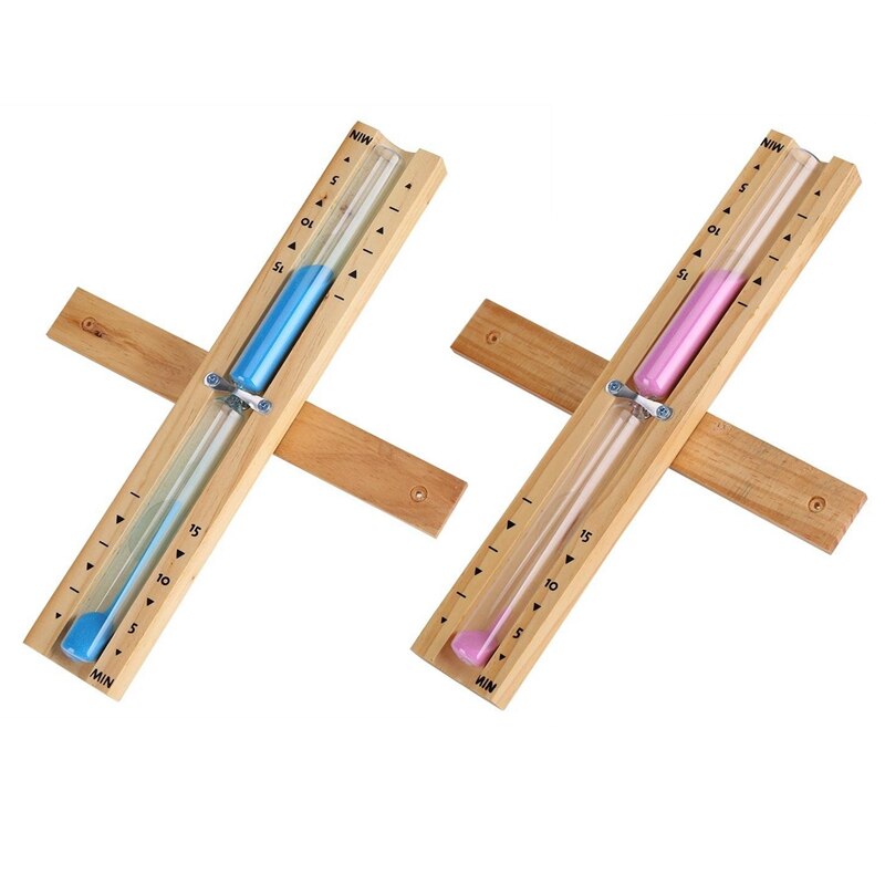 2pcs 15 Minute Timer Sauna Hourglass Wall Rotating Sand Timer Countdown Clock 15 Minute - Pink & Blue