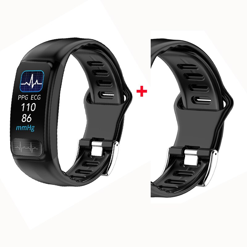 P12 ecg ppg pulseira inteligente monitor de oxigênio freqüência cardíaca pressão arterial cinto inteligente ip67 à prova dip67 água chamada lembrete esportes banda: add Black Strap