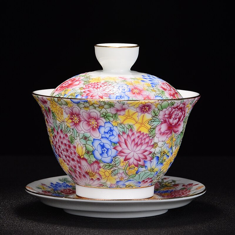 Gaiwan Teacup Jingdezhen Ceramic Tea Set Stewed Flower Sancai Cup Hand-painted Pastel Wanhua Tea Bowl Gaiwan kung fu tea set