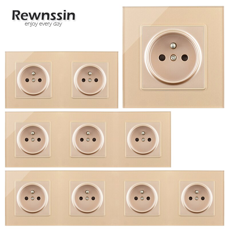Frenc Stanard Electrical Socket AC110V-250V Plug Luxury Gold Socket Singel/Double/Trible/Quadruple Socket Crystal Glass Panel