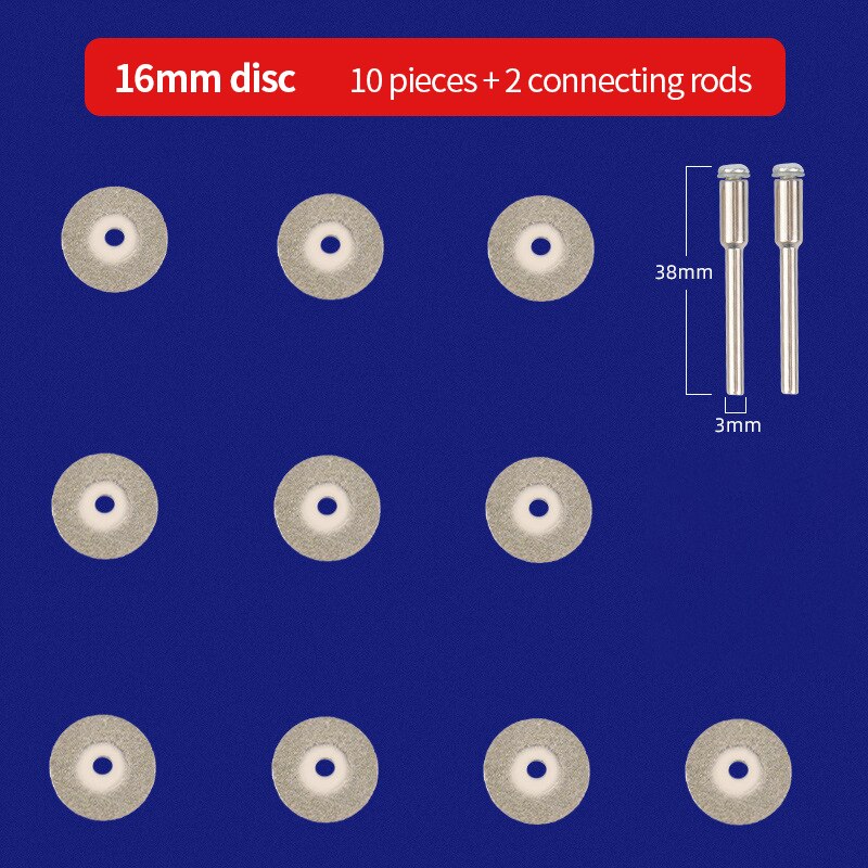 10pcs Mini Abrasive Diamond Cutting Disc Set for Dremel Rotary Cutter Saw Blade Grinding Wheels Disk with Mandrel Rotary Tools: 16MM