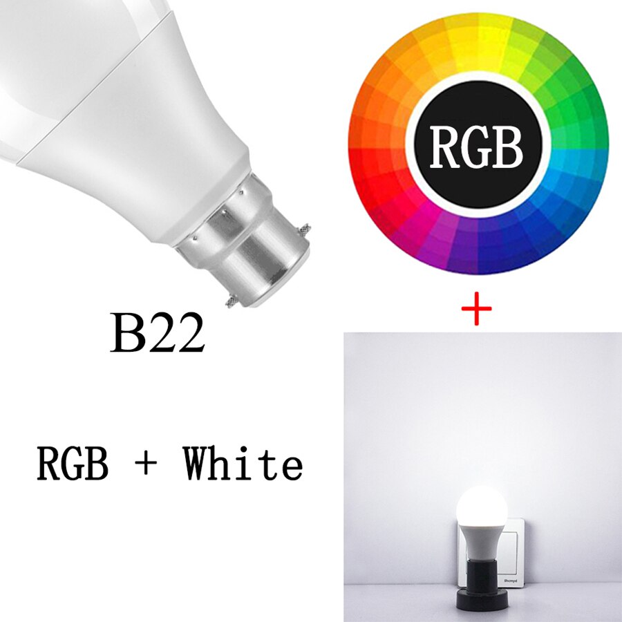 Magisk smart pære varm / kold hvid og rgb farve 110v 220v e27 b22 15w trådløs appkontrol bluetooth skiftelampe hjem: B22 rgbw