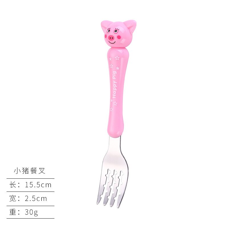 2 Pcs Baby Servies Set Kinderen Gebruiksvoorwerp Rvs Peuter Servies Bestek Cartoon Baby Voedsel Voeden Lepel Vork: 02