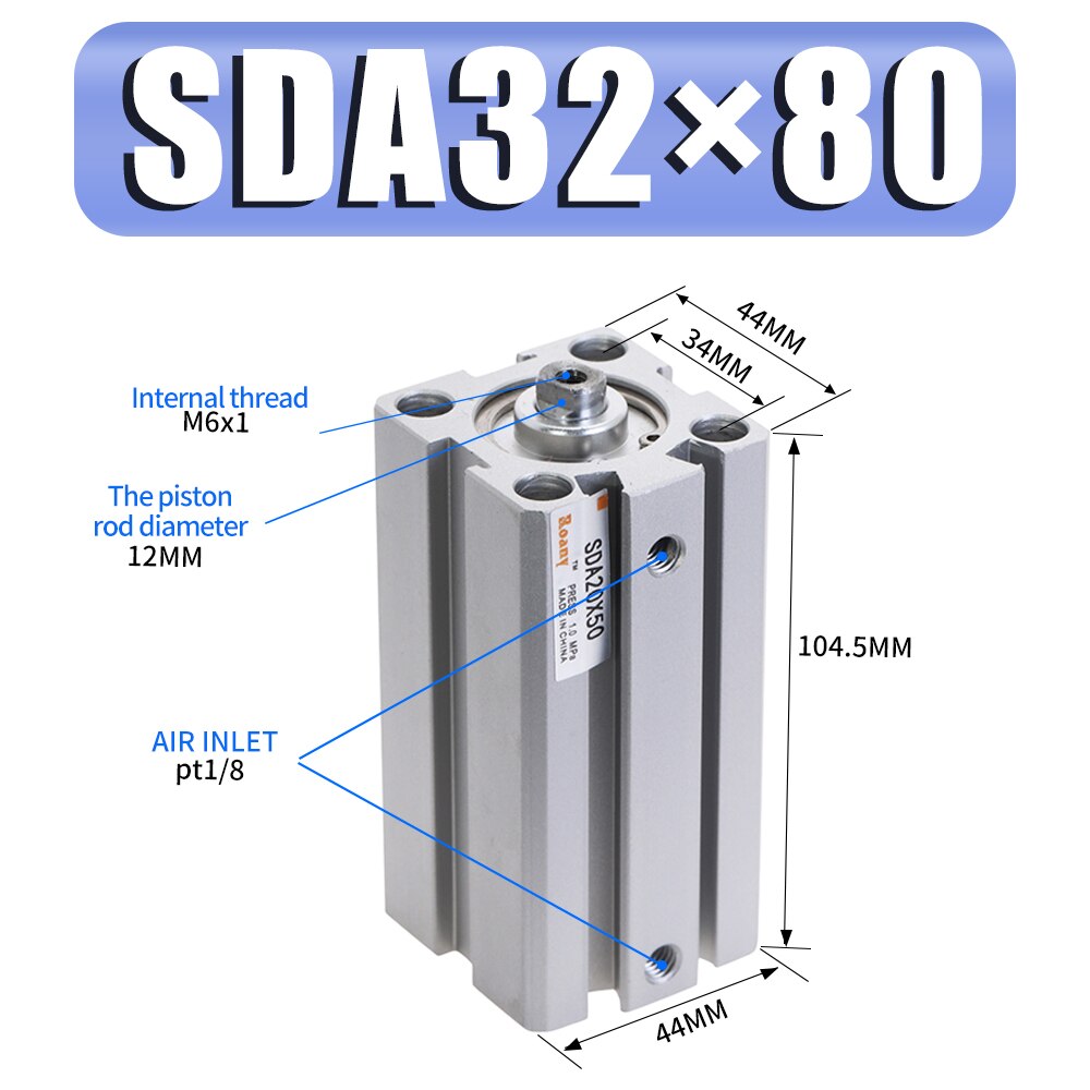 Sda Serie Pneumatische Compact Air Accessoires Cilinder Cilinder 32 Mm Boring Naar 5 10 15 20 25 30 35 40 45 50Mm Slag: Stroke 80mm