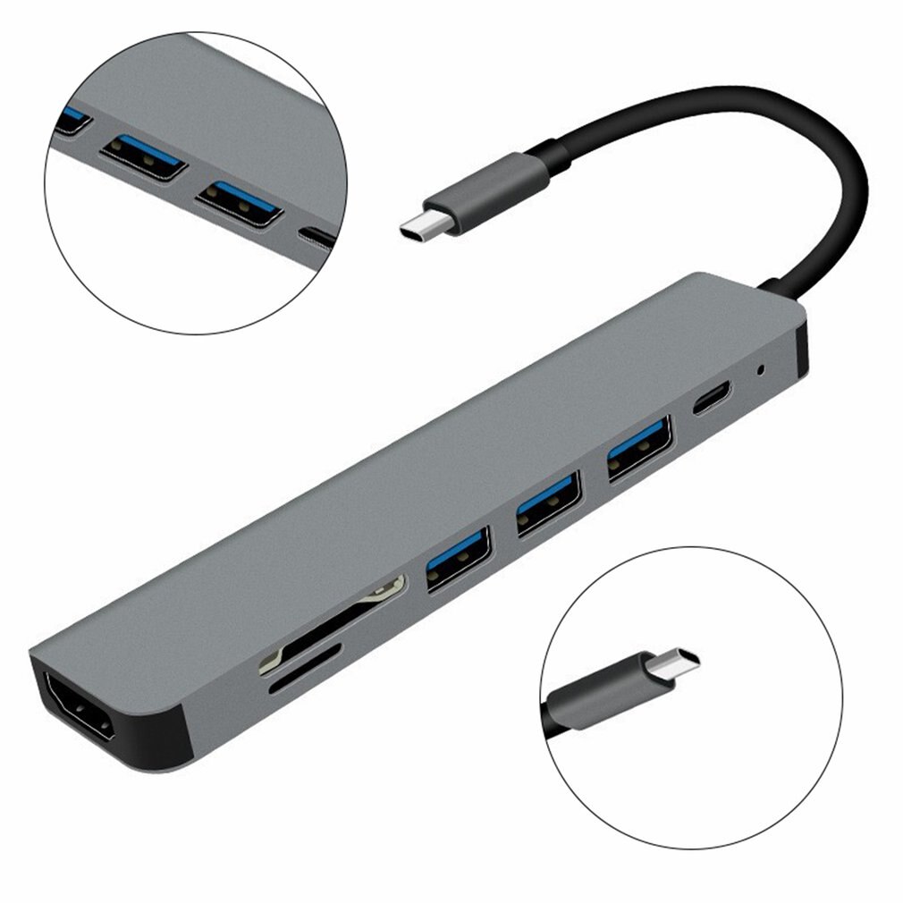 Multifunctional Docking Station Type-c To HDMI+USB3.0+Security Digital/TF+PD Split Line Card Reader Hub Plug And Play