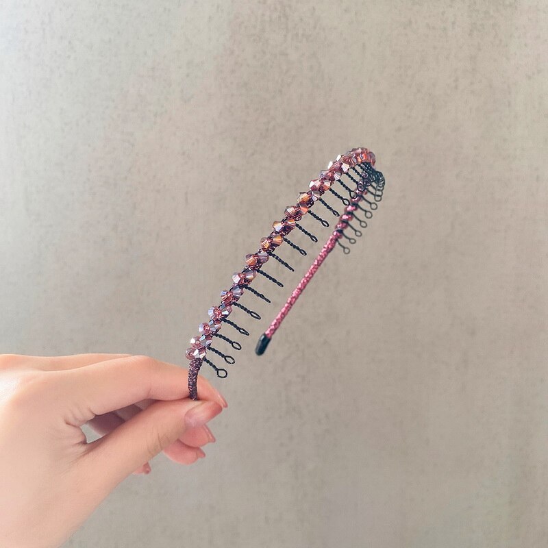 Diadema de cristal para el pelo para niña y mujer, accesorios para el cabello hechos a mano, diadema de Metal antideslizante: Dark Purple