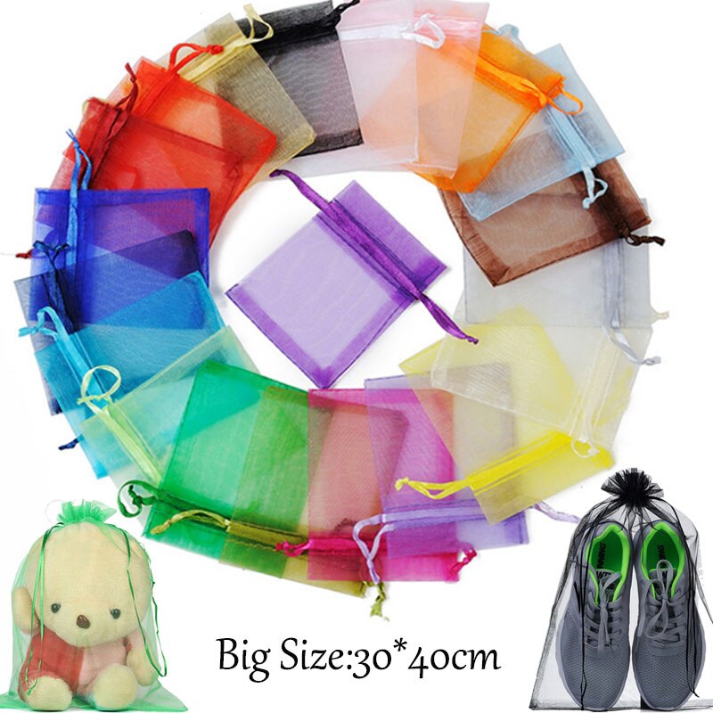 5 st stora organzapåsar julpåsar 30*40cm bröllopsdragbara organza voile förpackningspåsar påsar påsar