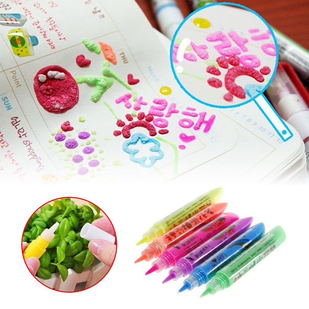 6 Stks/set Magic Popcorn Pen Voor Kinderen Diy Tekening Multi Functie Bubble Art Marker Pen Diy Party Card Pennen Kleurrijke 3