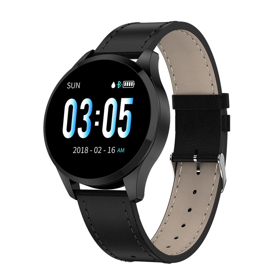 Newwear Q8 Q9 Smart Uhr Elektronik Männer Frauen Wasserdichte Sport Tracker Fitness Armband Smartwatch Tragbare Gerät: Q9 Black Leather