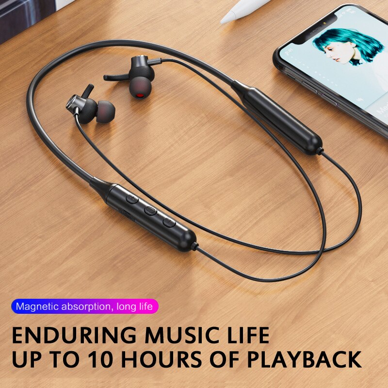 Wireless Bluetooth Earphone Magnetic Wireless Sports Headphone Stereo Hanging Neck Metal Magnet Bluetooth Headset