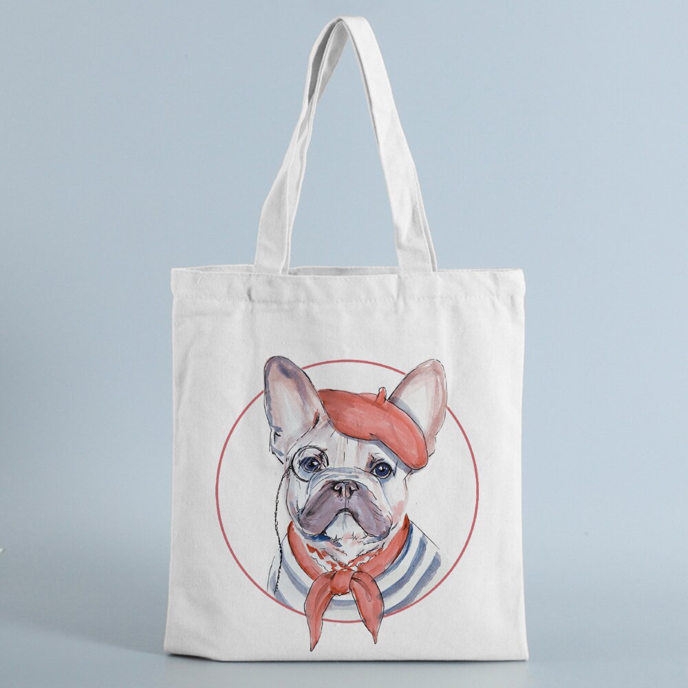 Fransk bulldog taske damer håndtasker klud lærred tote hund elsker taske shopping rejser kvinder øko genanvendelige skulder shopper tasker: B0255- spsk. m
