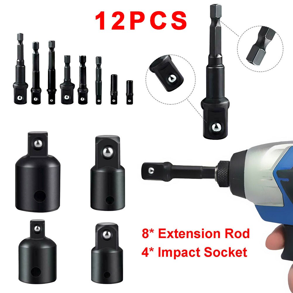 12pcs 3/8in To 1/4in 1/2inch Drive Ratchet Impact Socket Adapter Reducer Set