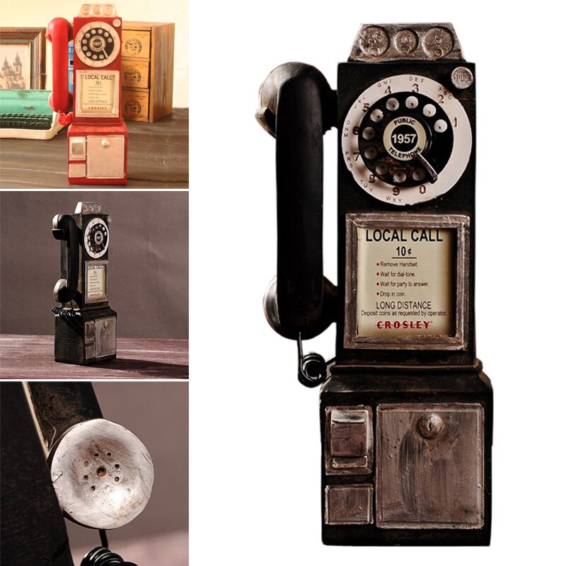 Vintage rotere klassisk look skive betale telefon model retro booth hjem dekoration ornament  mu8669