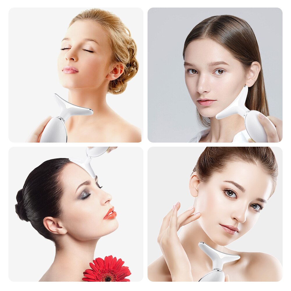 Terapia de fotones LED para cuello y herramienta para un levantamiento de rostro, vibración IPL para la piel, Reduce el doble mentón, dispositivo antiarrugas, 3 colores