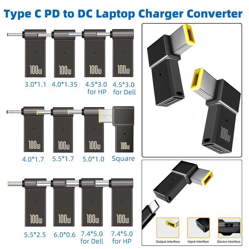 PD 100W Laptop Power Charger Supply Adapter Connector USB Type-C Female to DC Male Jack Plug Converter for Lenovo HP DELL Asus