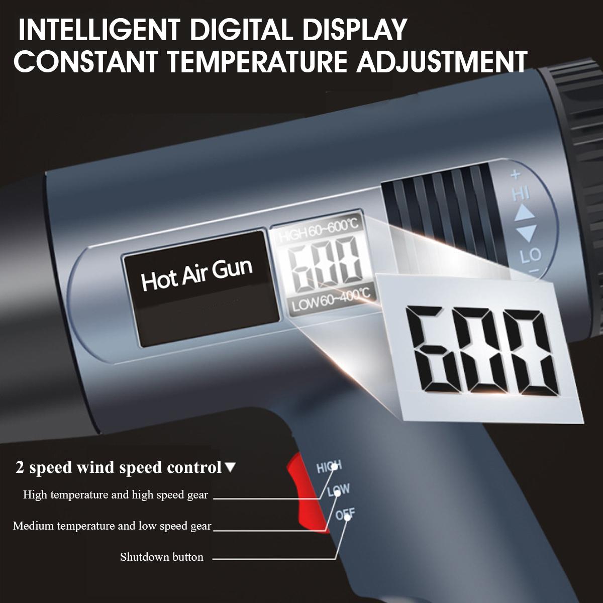 220V 2000W Lcd-scherm Verwarming Machine Warmte Heteluchtpistool Dual Temperatuur 2 Speed Control Building Temperatuur Warmte gun W/2Nozzles