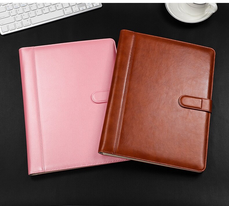 A4 faux leather file folder for documents business manager contract folder holder with refill paper clip cellphone pocket 1314B