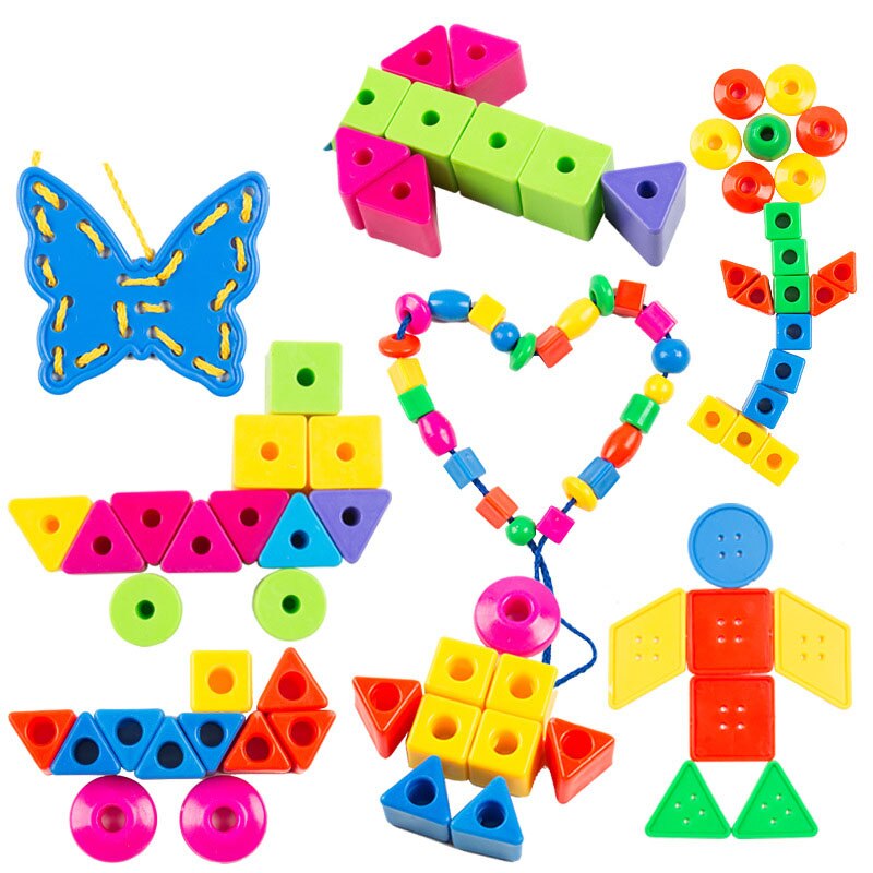 50pcs/set Geometric Figure Plastic Threading Beads Handwork Early Educational Toys Kindergarten Crafts Beads Toys
