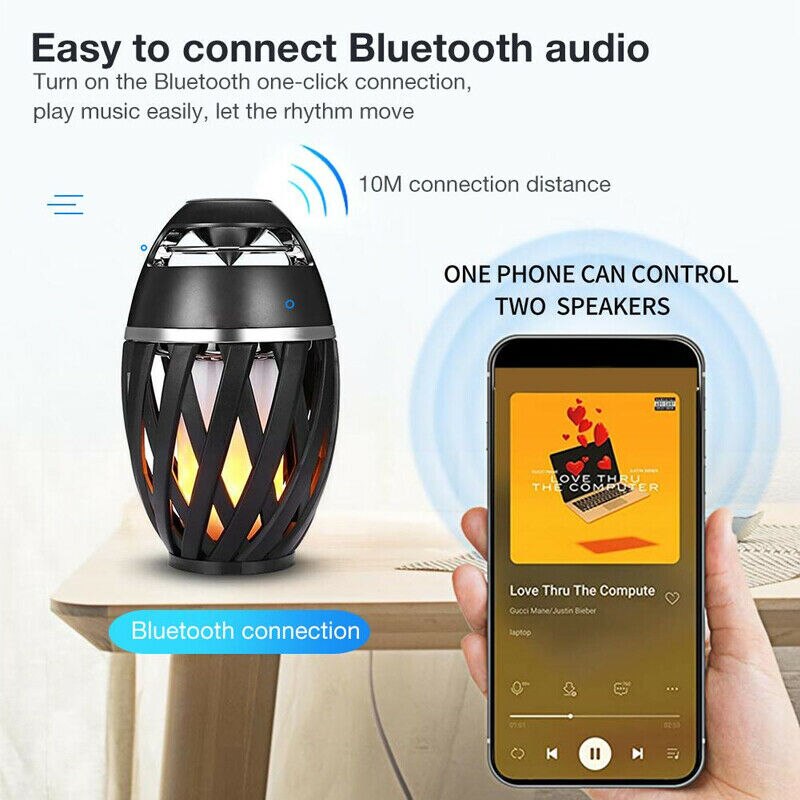 LED Flame Atmosphere Lamp Light Bluetooth Speaker Portable Wireless HD Stereo Speaker With Music Bulb Outdoor Camping Woofer