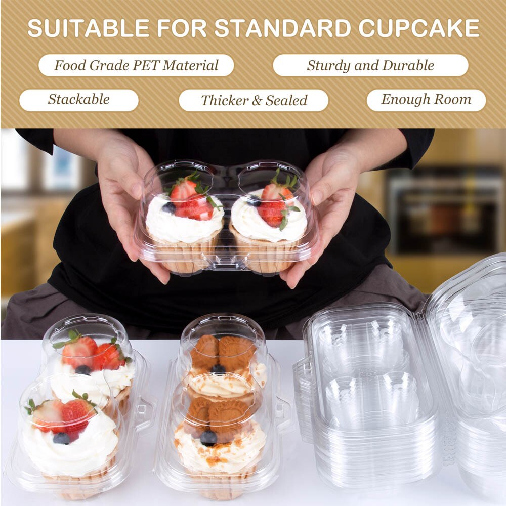 50pcs Kitchen Storage Transparent Paper Cup Cake Box Storage Box 2 Cavity Stackable Small Cake Cup Disposable Packaging Box