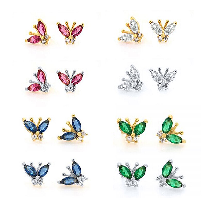 S925 argent Sterling boucle d'oreille luxe arc-en-ciel Zircon papillon boucle d'oreille pour femme dames boucle d'oreille Pendientes Brincos bijoux