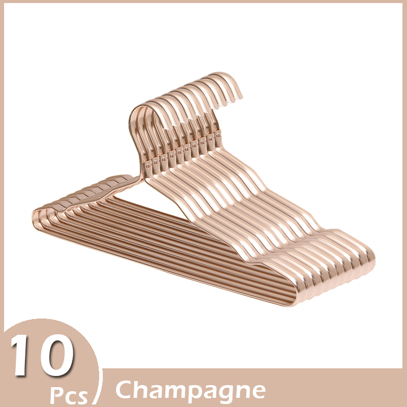 Aluminium Alloy Clothes Hangers 10pcs Coat Hangers Anti-slip Seamless Metal Drying Rack Wardrobe Organizer Clothing Storage Rack: Dark Khaki