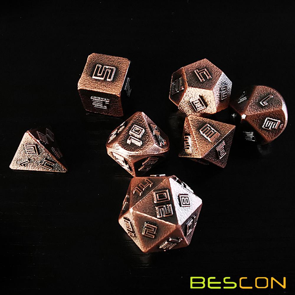 Bescon Koper-Erts Lode Solide Metalen Dobbelstenen Set, ruwe Metalen Polyhedral D & D Rpg 7-Dobbelstenen Set