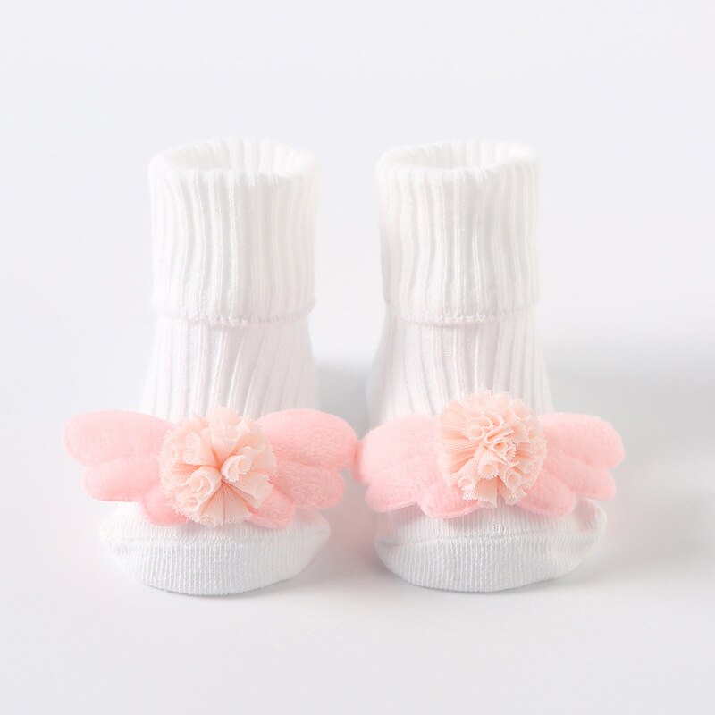 Calcetines de algodón suave para el invierno para bebés, alas angulares, antideslizantes, gruesos y cálidos: white