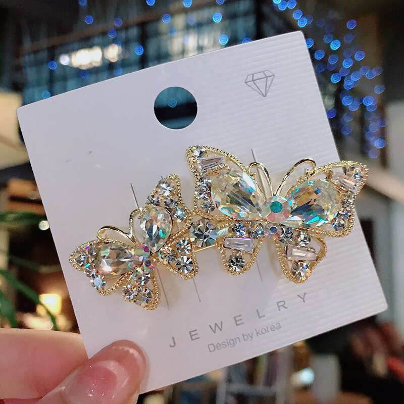 Retro pełna diamentowa grzywka szpilka moda damska śliczna szpilka do włosów z tyłu głowy Rhinestone akcesoria do włosów Rhinestone motylkowa szpilka do włosów: WHITE