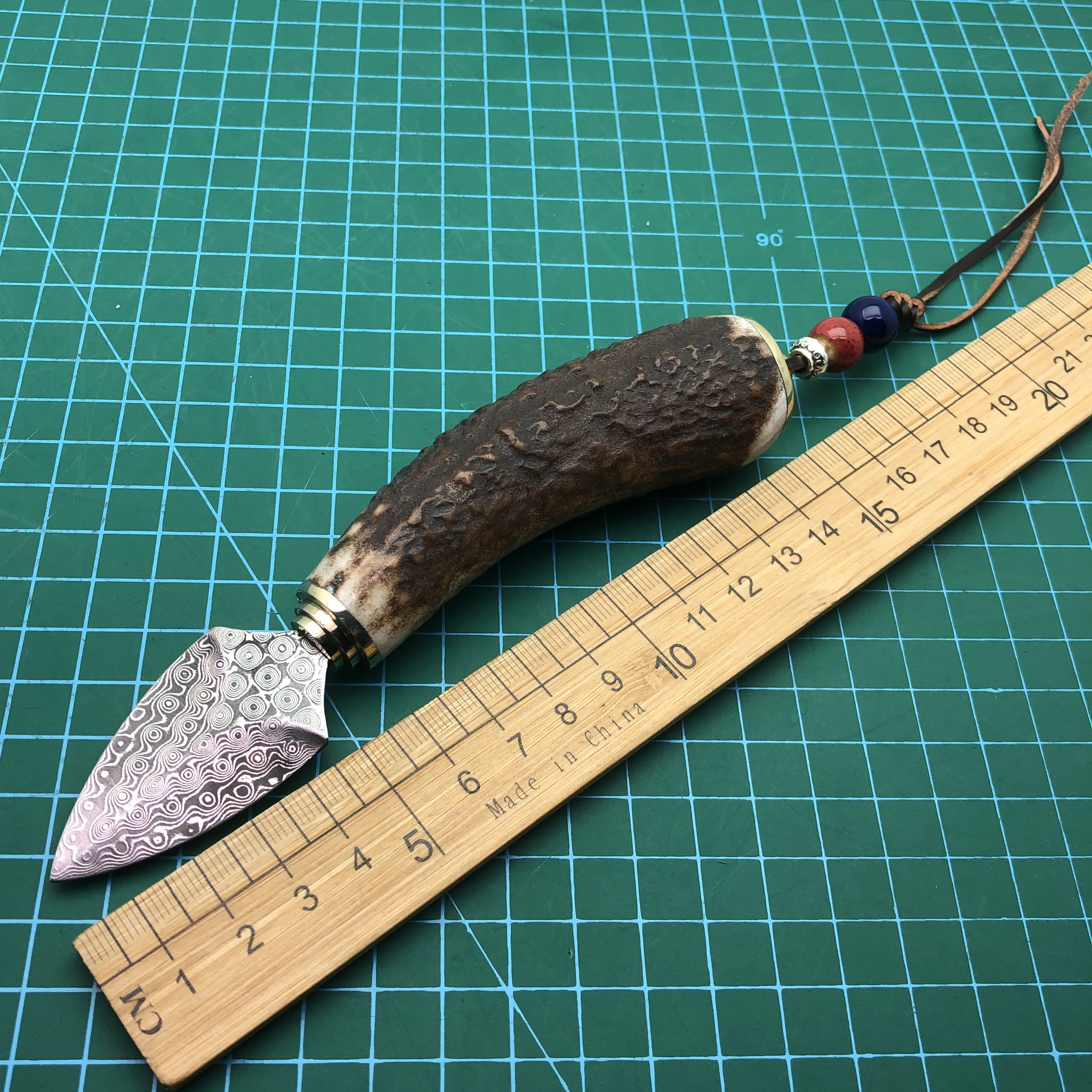 Hand-Made Damascus Steel Blade Antler Handle Handicraft Collection Tea Cone Accessories Knife