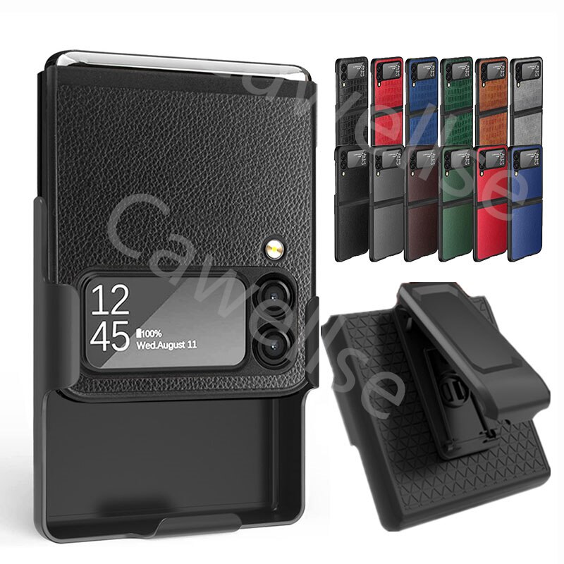 Belt Clip Holster phone Case for Samsung Galaxy Z Flip 3 5G Lychee Pattern Leather Stand Holder Slide Hip Holster Cover Z Flip3