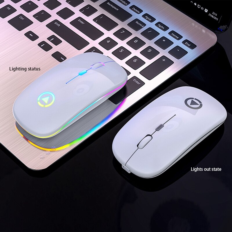 Rechargeable Mouse Wireless Silent LED Backlit Mice USB Optical Ergonomic Mouse PC Mouse for Laptop Computer PC White