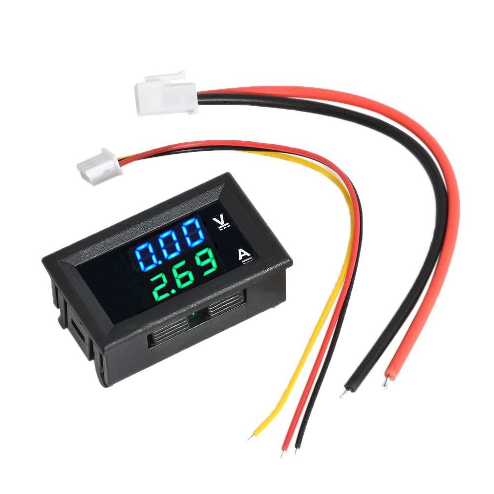 Dc 100v 10a voltmeter amperemeter blå + rød led forstærker dobbelt digital volt meter gauge: 10a- blå-greem