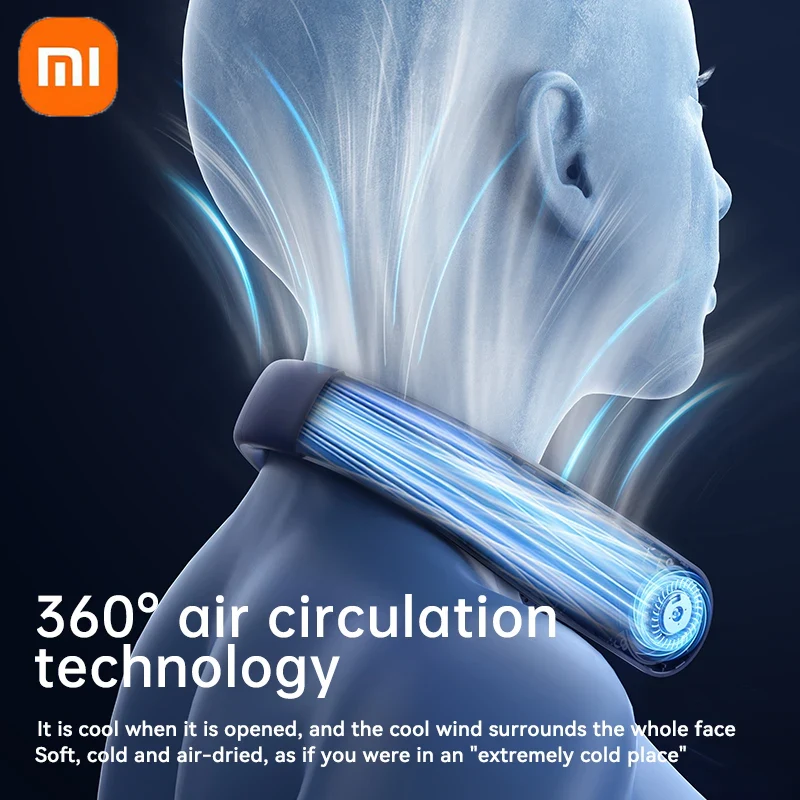 Xiaomi 5-biegowy wentylator na szyję Przenośny bezłopatkowy mini akumulatorowy wyciszony wentylator elektryczny z cyfrowym wyświetlaczem doprowadziło