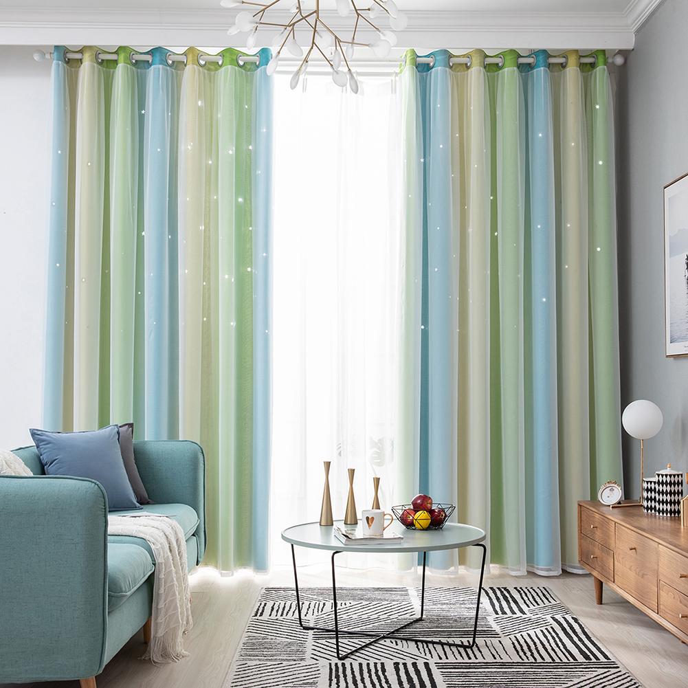100 x 250cm romantisk regnbuefarve ren gardin pige børn soveværelse fuld mørklægning vindue gardiner hul stjerne gardin hjem indretning: Grøn