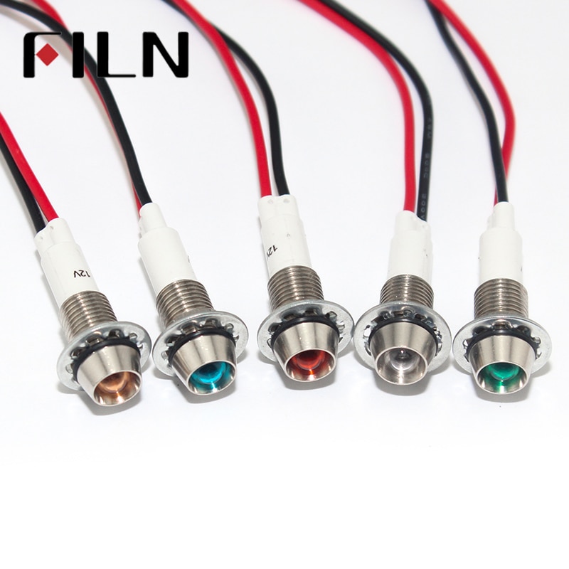 10mm Red Yellow Blue Green LED Metal Indicator Light Waterproof IP67 Signal Lamp 3V 5V 6V 9V 12V 24V 110V 220V White Pilot Seal