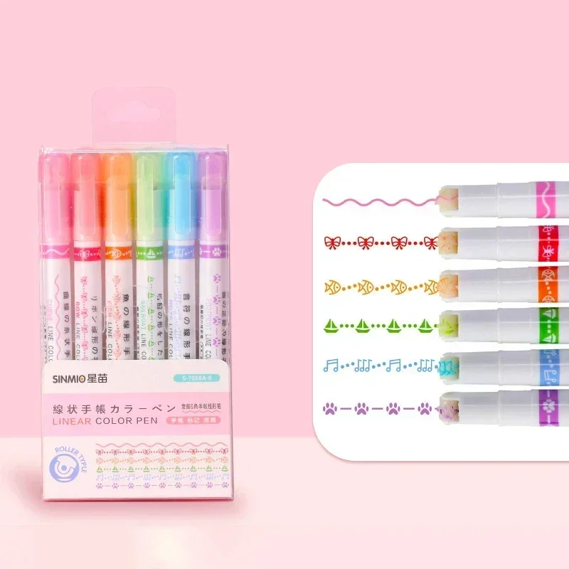 6pcs 2 Lines Colored Marker Pens 0.5mm Gel Pens Pigment Liner Highlighter DIY Drawing Painting Graffiti Pen Kawaii Stationery: PURPLE